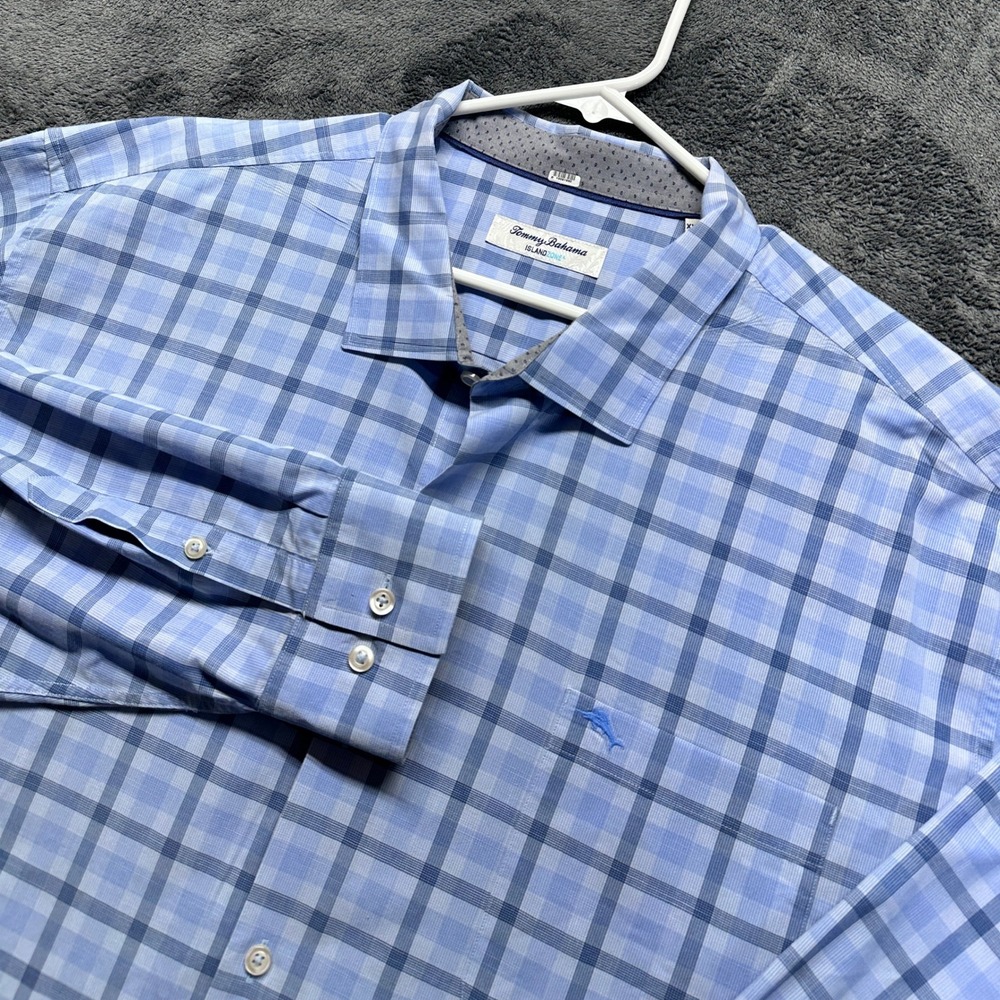 Tommy Bahama Button Down Shirt Mens XXXL Blue Plaid IslandZone Pima Cotton